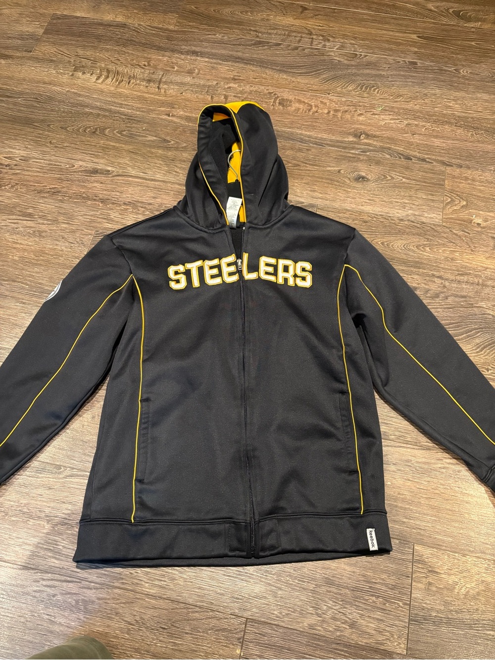 Reebok Black and Gold Kids Full-Zip Hooded Jacket. size 10-12